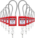 10 Red Keyed Alike Steel Cable Lockout Padlock Set L37966