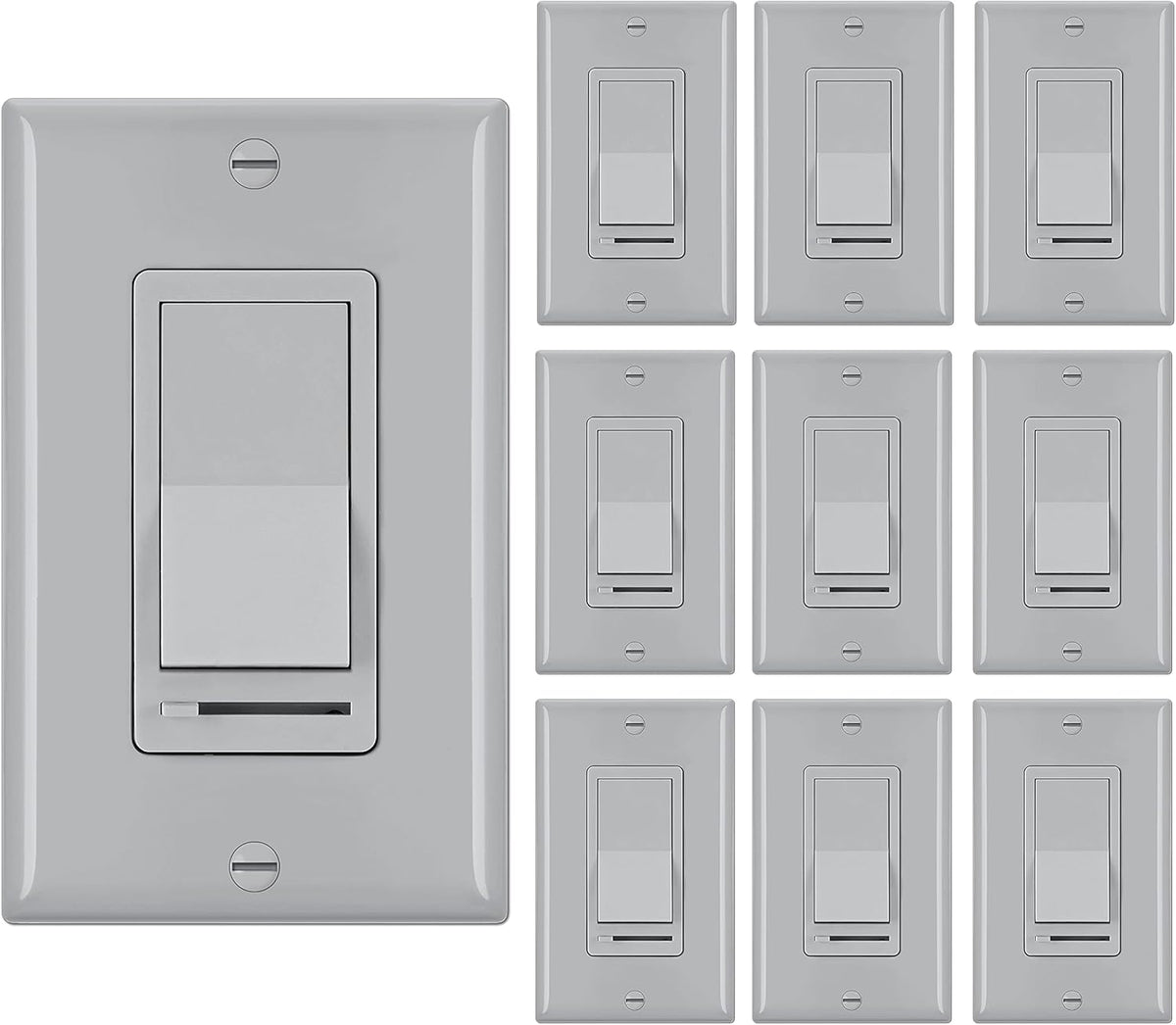 10 Pack Dimmer Light Switch, Single-Pole or 3-Way, White Z87454