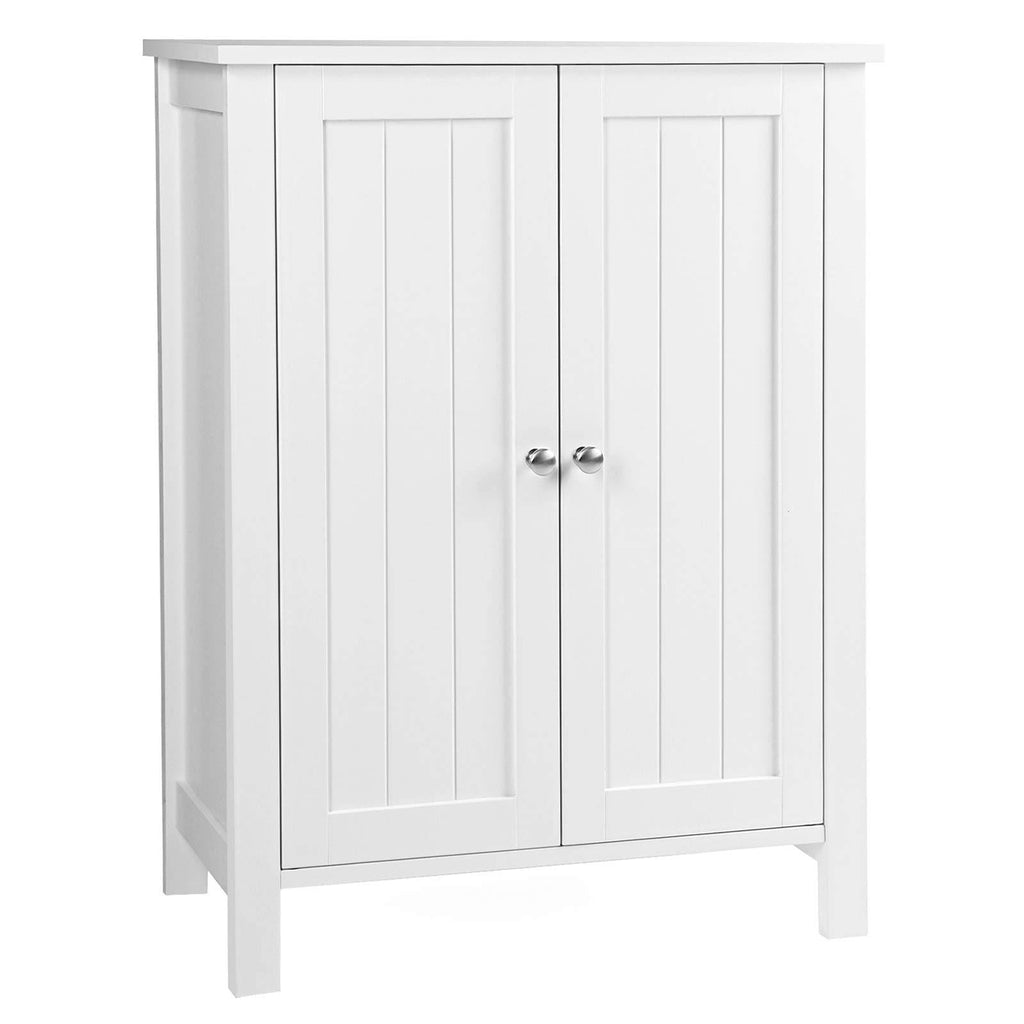 White Double Door Adjustable Shelf Bathroom Floor Storage Cabinet L94991