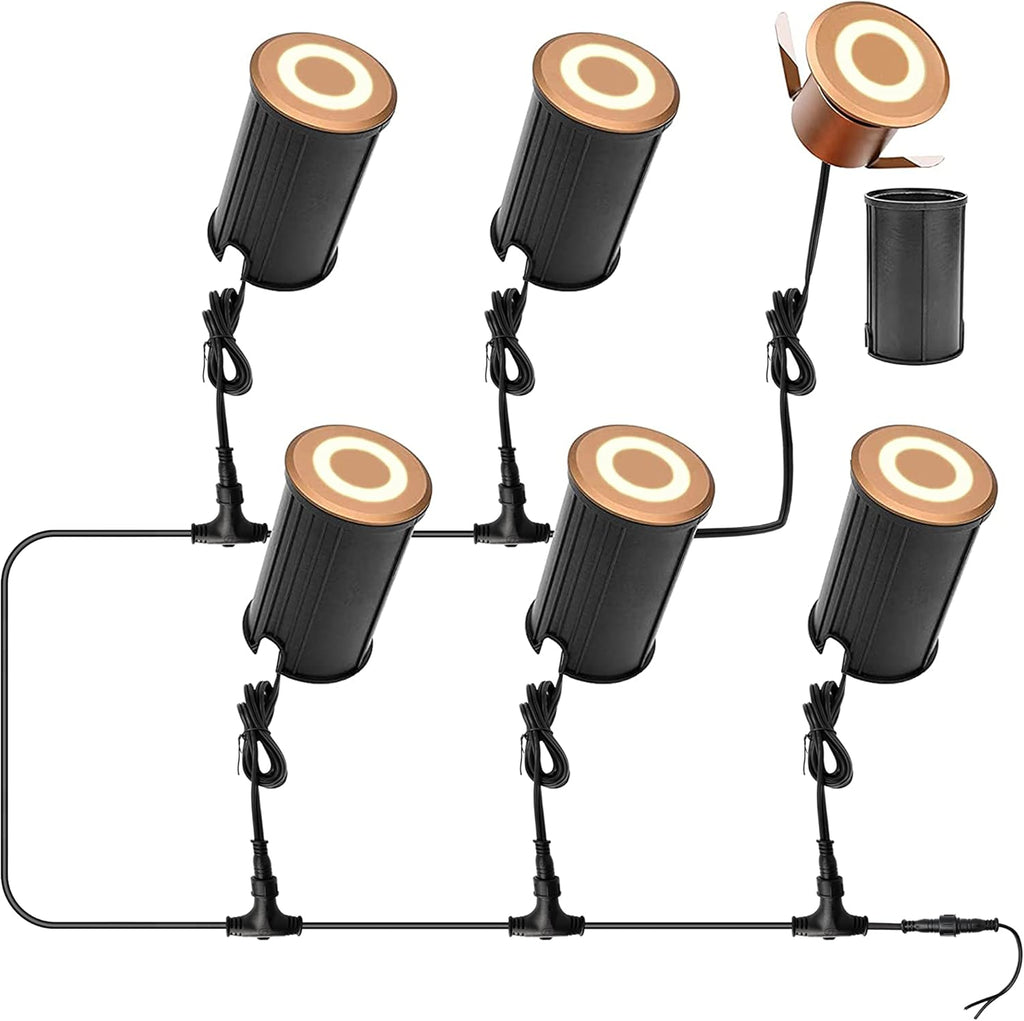 6-Pack 1 Watt LED In Ground Lights with 36 Feet Cable, Gold Finish, Waterproof IP67 V496