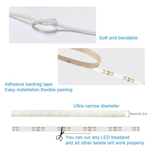 Ultra-Thin 5mm USB LED Light Strip with APP Control 160LEDs 4.92ft C3922
