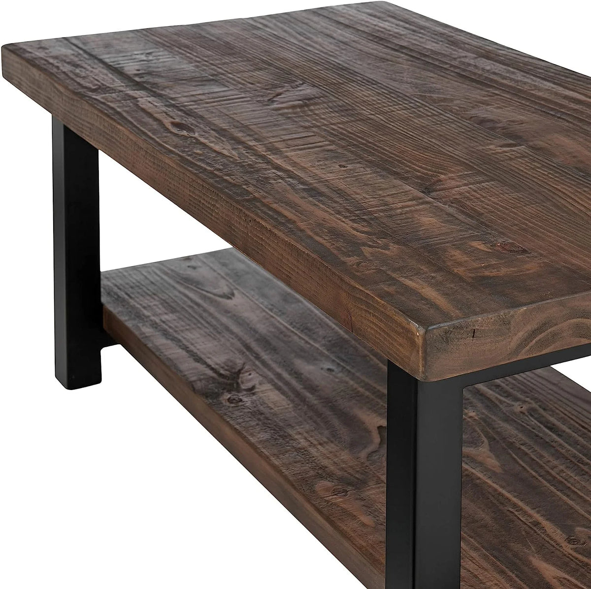 Rustic Industrial Metal and Solid Wood Coffee Table 42 in x 24 in x 18 in Brown K284