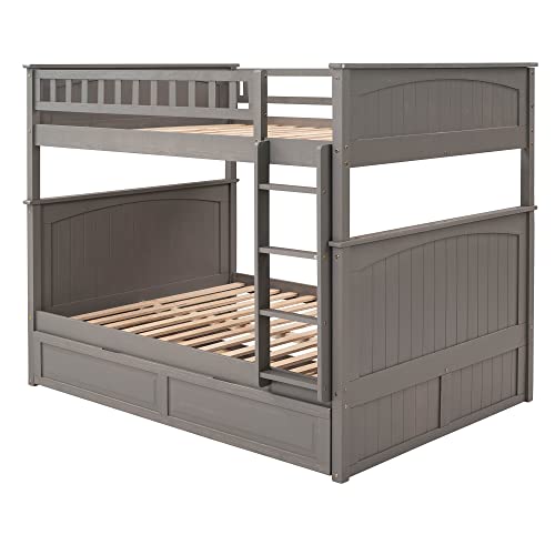White Twin-Over-Twin Wood Bunk Bed with Trundle and Storage Stairs F751