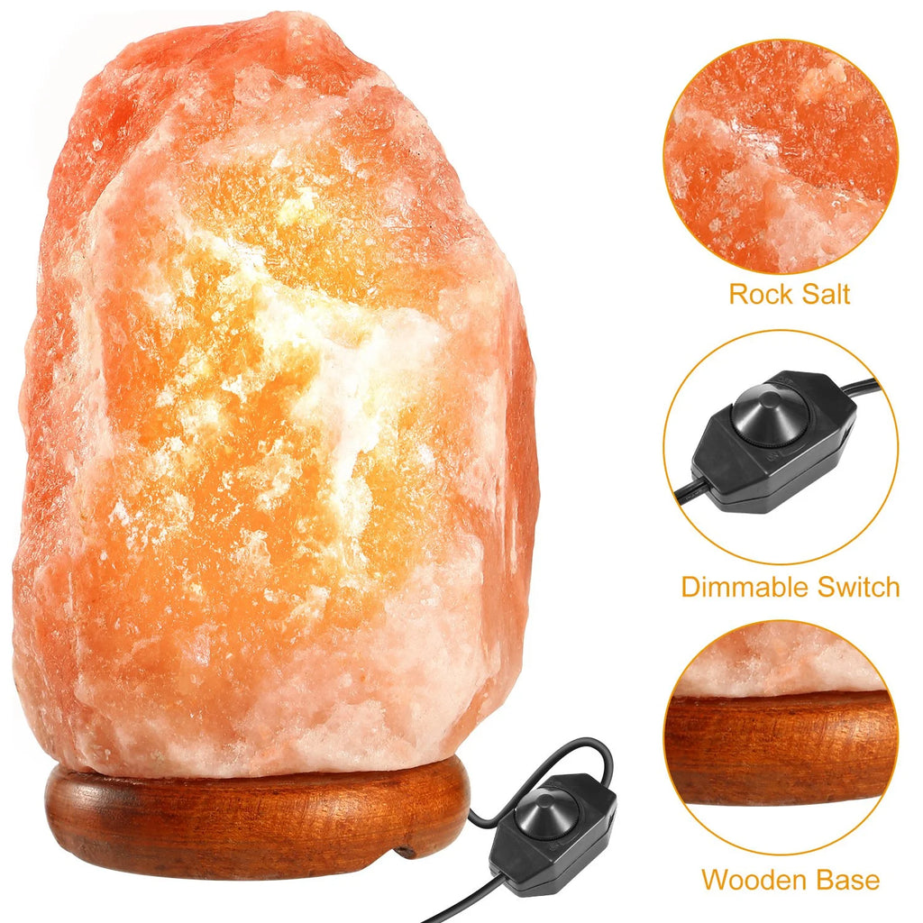 Salt Lamp with Dimmer Switch Hand Carved Table Lamp with Wood Base I46008