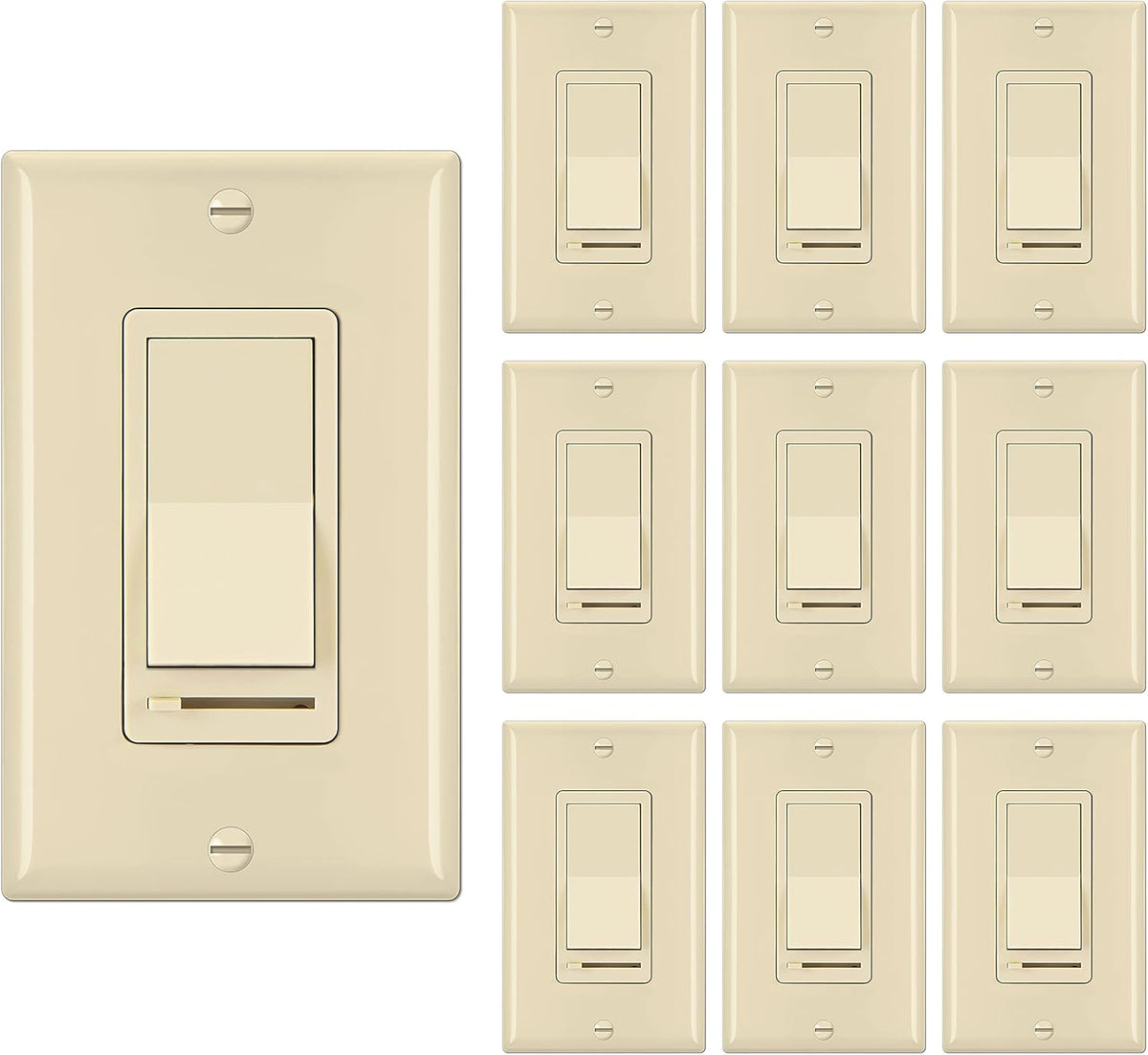 10 Pack Dimmer Light Switch, Single-Pole or 3-Way, White Z87454