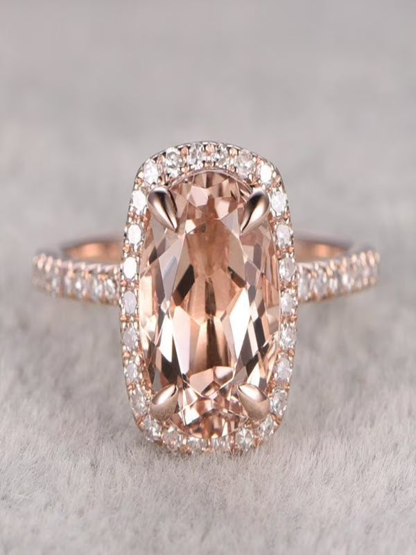 1.25 carat Antique Halo Morganite and Diamond Engagement Ring in 10k Rose Gold U730