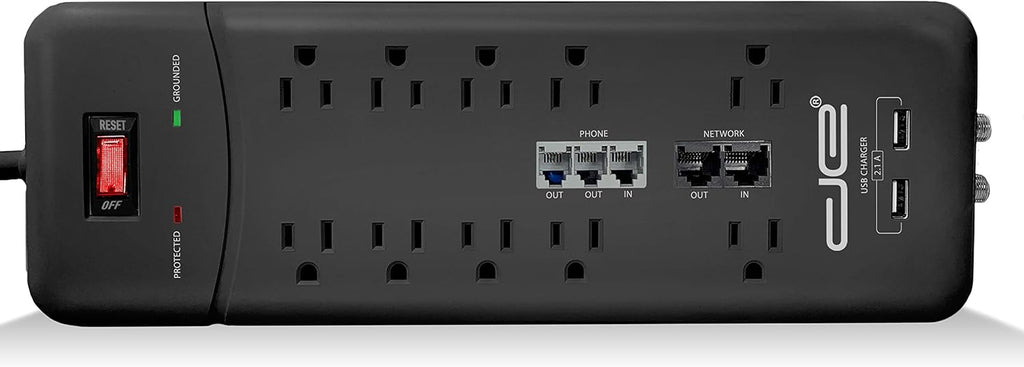 10-Outlet Straight Plug 3500 Joules Heavy Duty Surge Protector (25 FT, WHT) Pack of 2 W6277