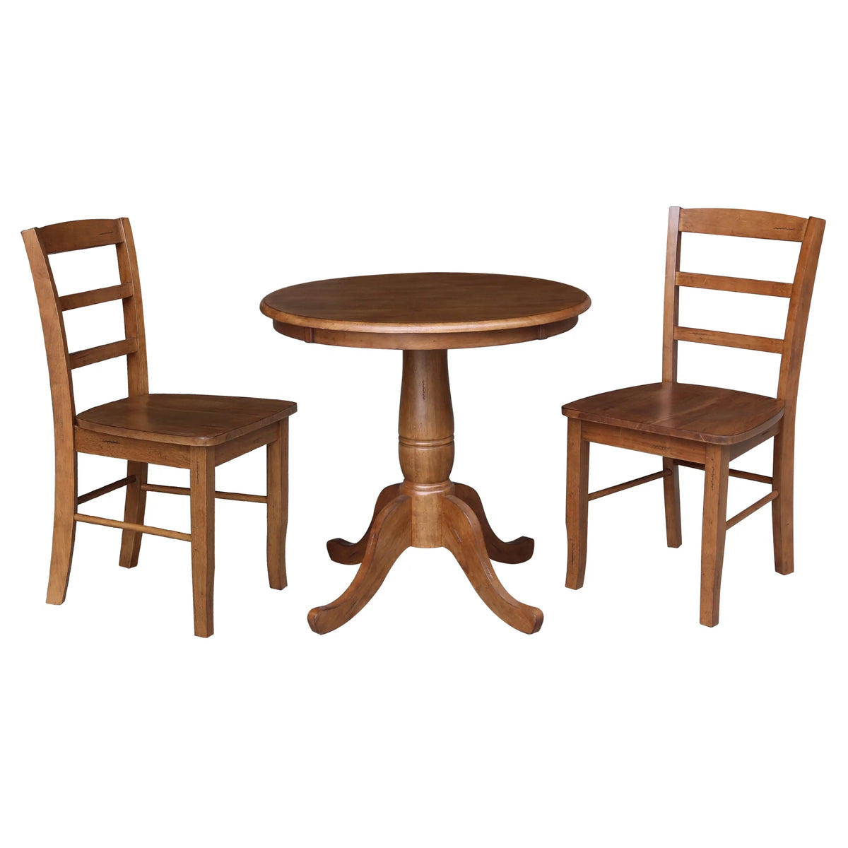 30'' Round Solid Wood Pedestal Dining Table with 2 Ladder Back Chairs Y590422