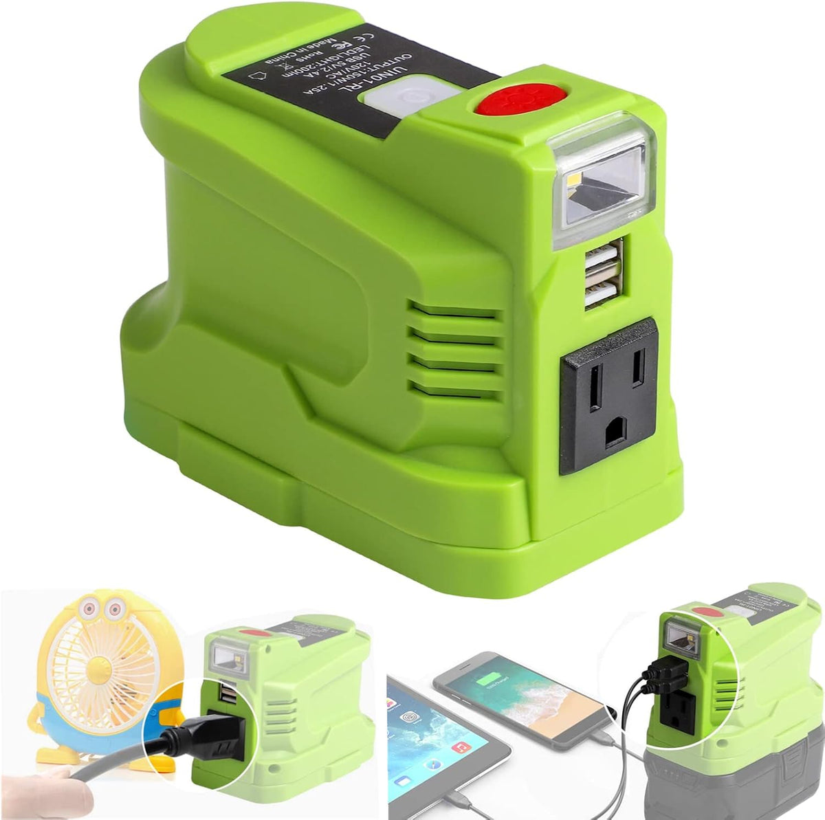 150W Power Inverter for 18V Battery with 2 USB, LED Light, AC Outlet J9862
