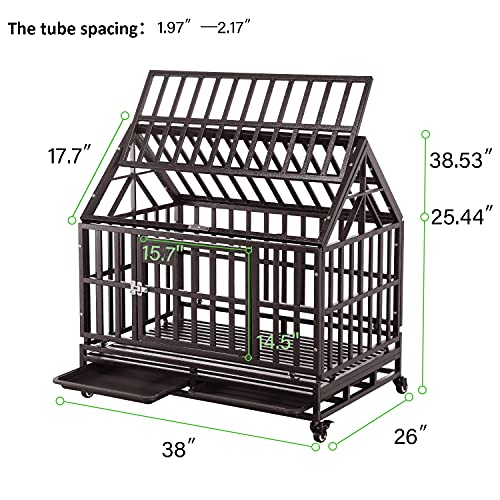 Brown Heavy Duty Dog Cage Crate Kennel with Four Wheels 38 inch N1752