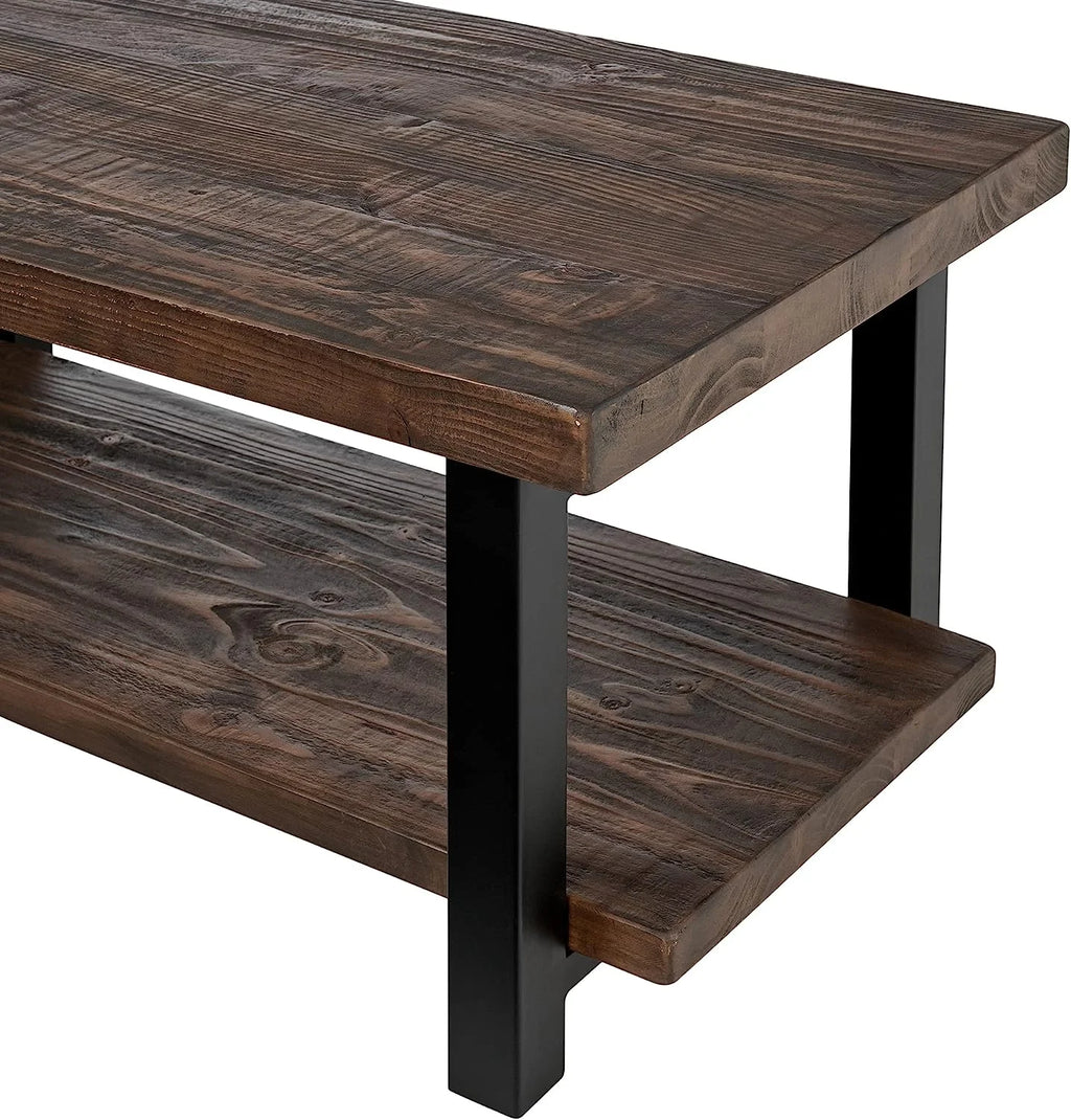 Rustic Industrial Metal and Solid Wood Coffee Table 42 in x 24 in x 18 in Brown K284