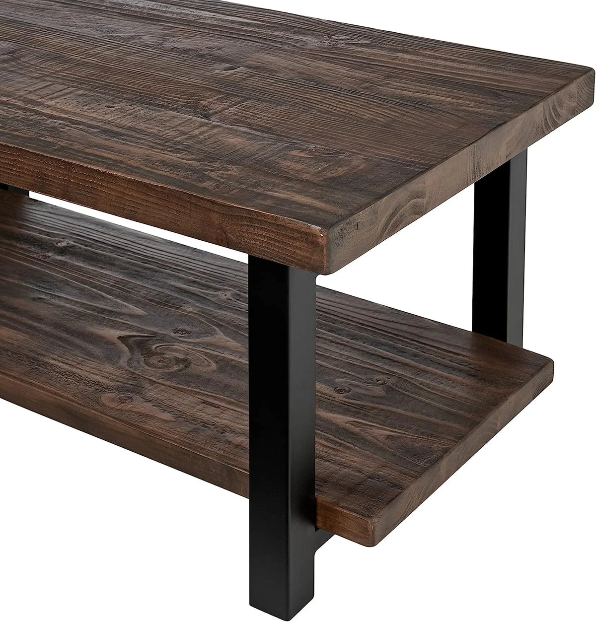 Rustic Industrial Metal and Solid Wood Coffee Table 42 in x 24 in x 18 in Brown K284
