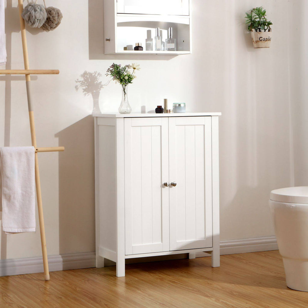 White Double Door Adjustable Shelf Bathroom Floor Storage Cabinet L94991