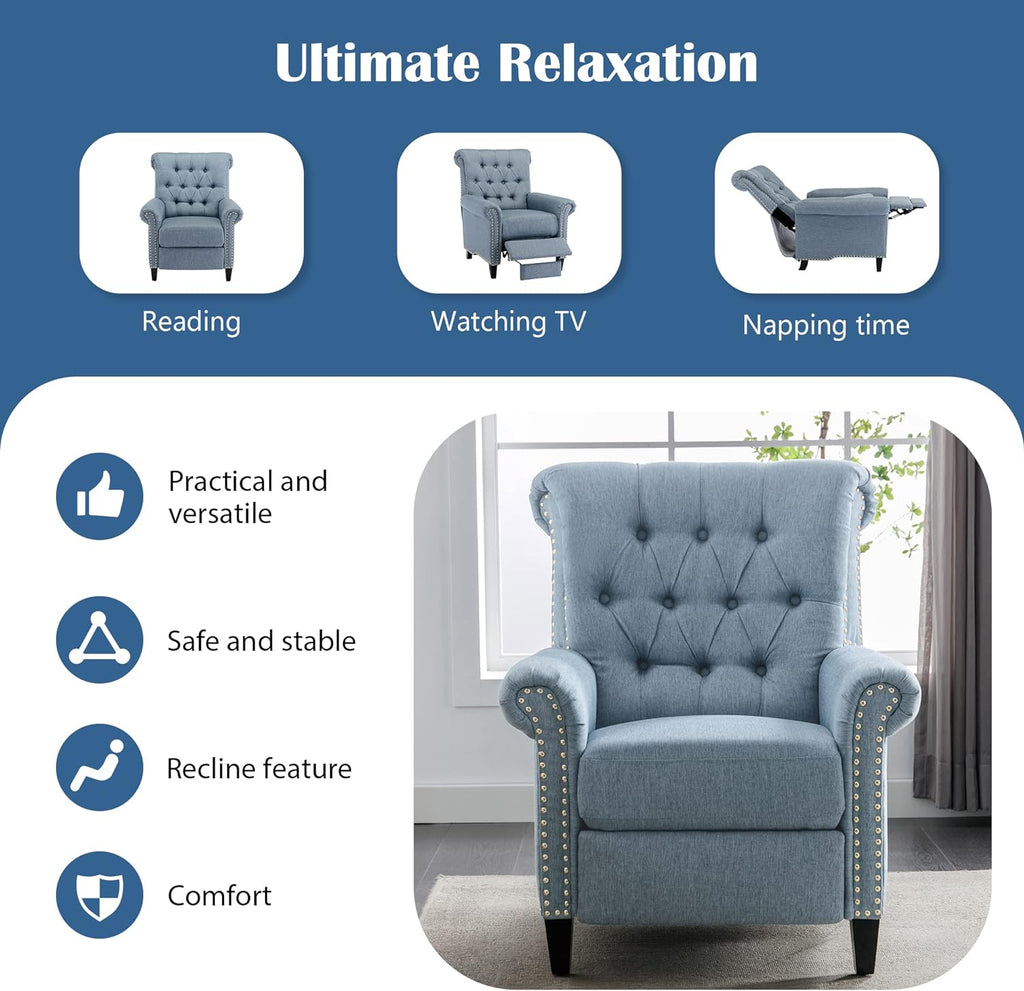 Blue Linen Tufted Recliner Sofa X19591