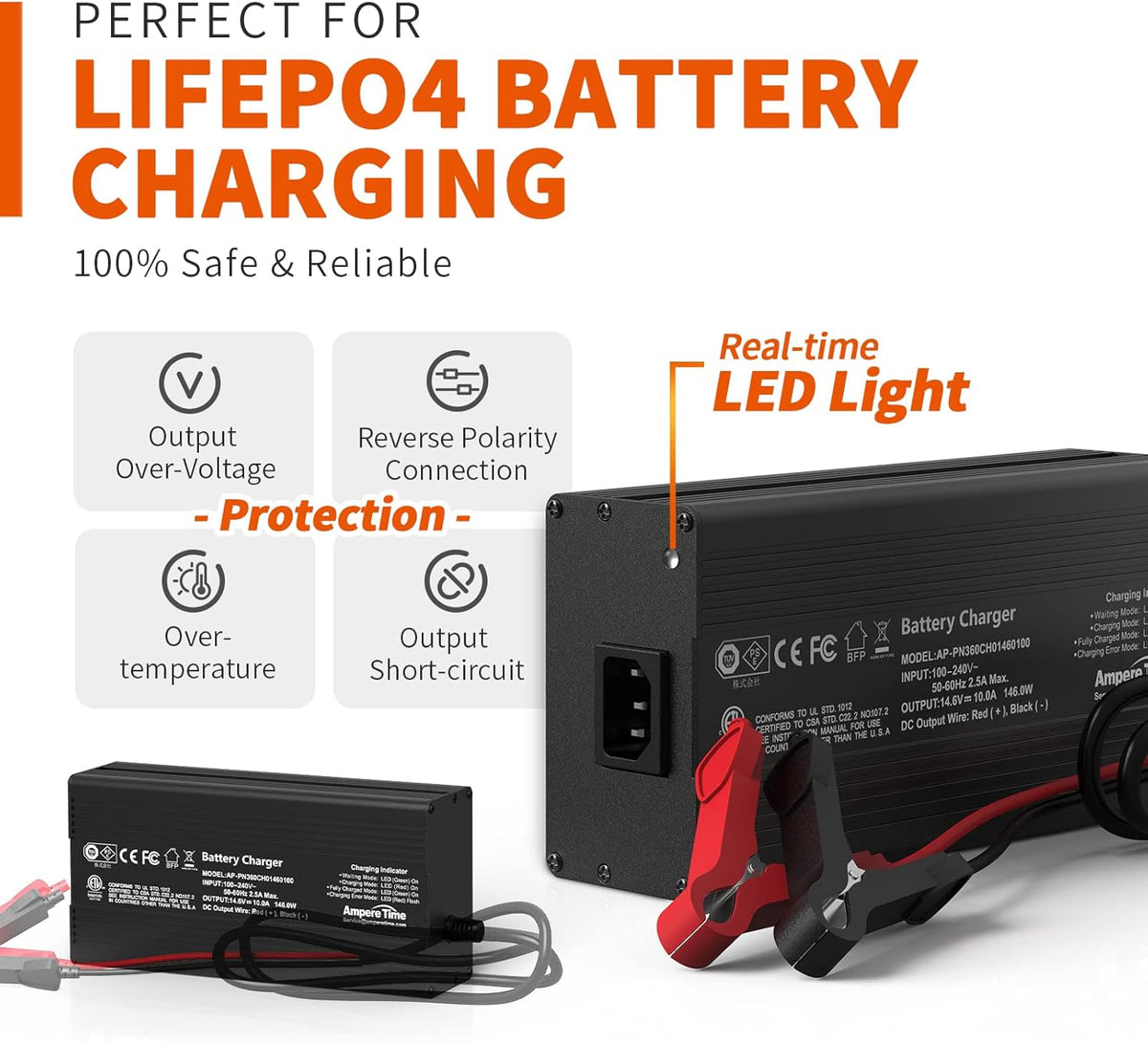 12V 100Ah LiFePO4 Battery with 14.6V 10A Lithium Battery Charger M210
