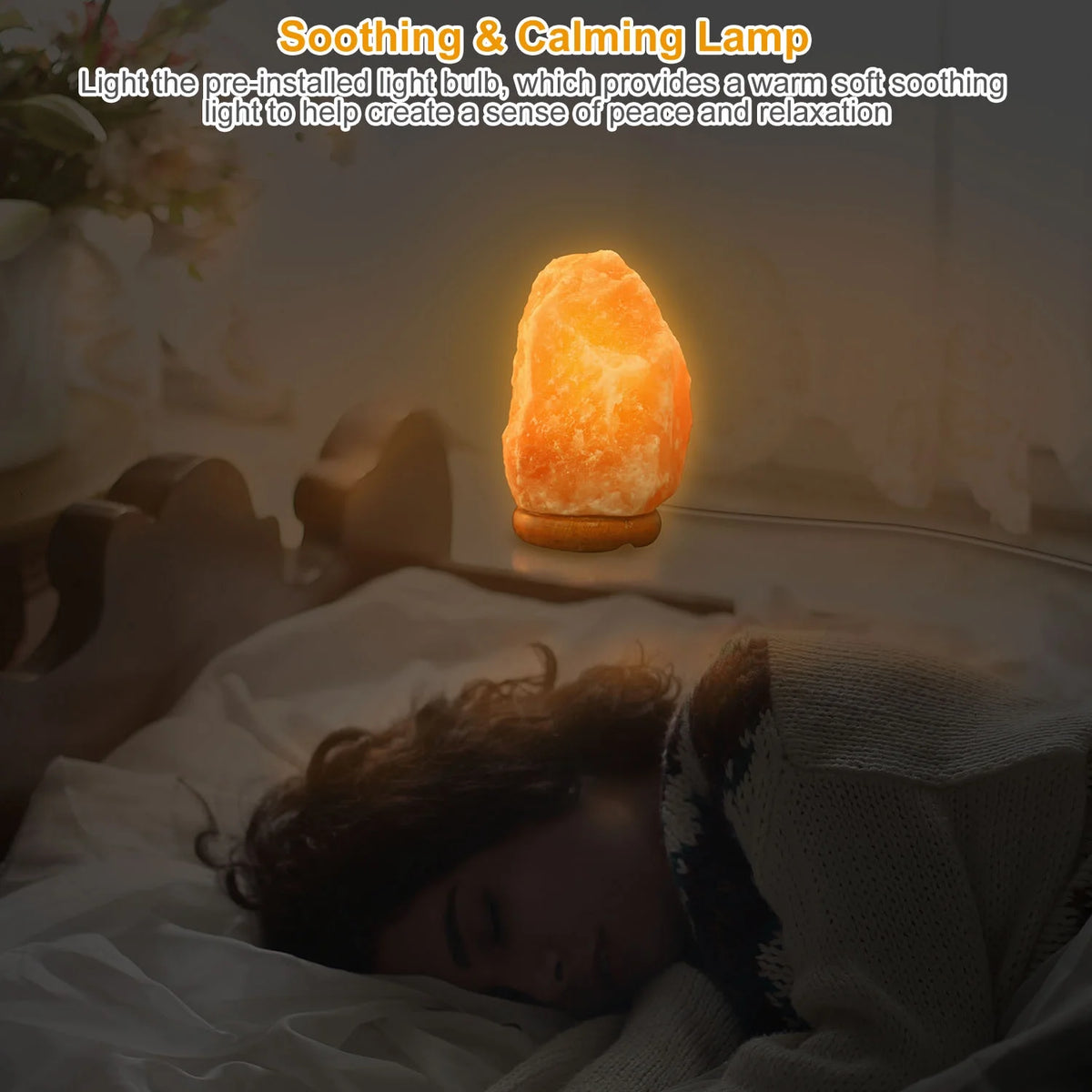 Salt Lamp with Dimmer Switch Hand Carved Table Lamp with Wood Base I46008