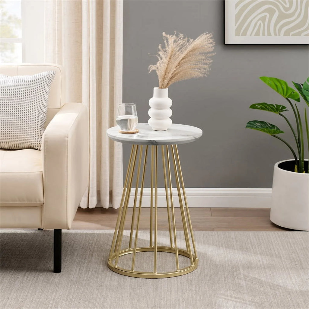 16" Modern Wood Side Table with Metal Caged Base X145255