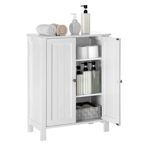 White Double Door Adjustable Shelf Bathroom Floor Storage Cabinet L94991
