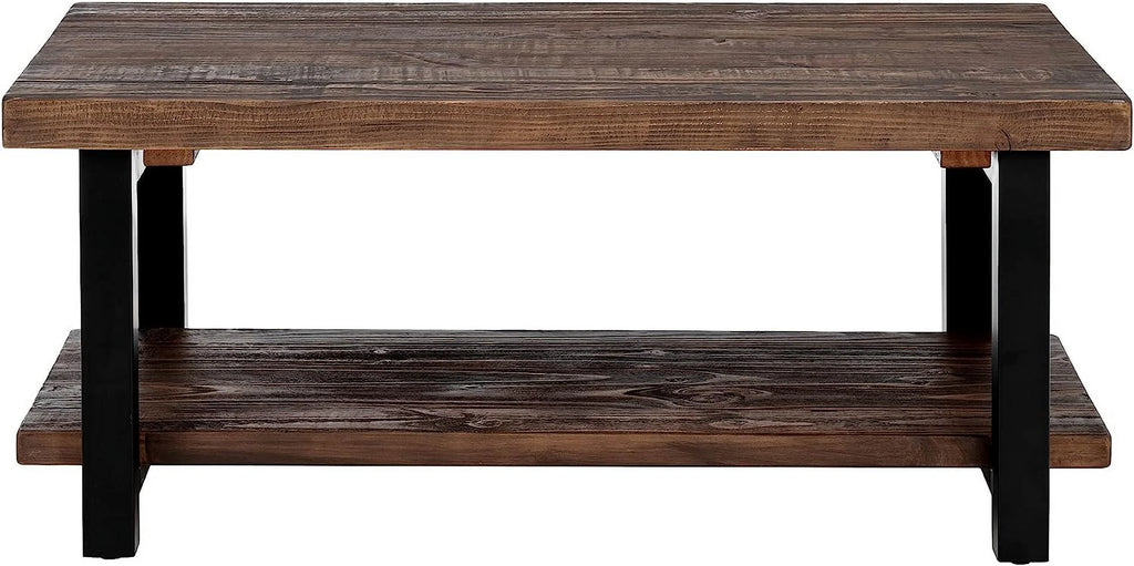 Rustic Industrial Metal and Solid Wood Coffee Table 42 in x 24 in x 18 in Brown K284