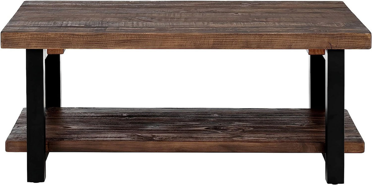 Rustic Industrial Metal and Solid Wood Coffee Table 42 in x 24 in x 18 in Brown K284