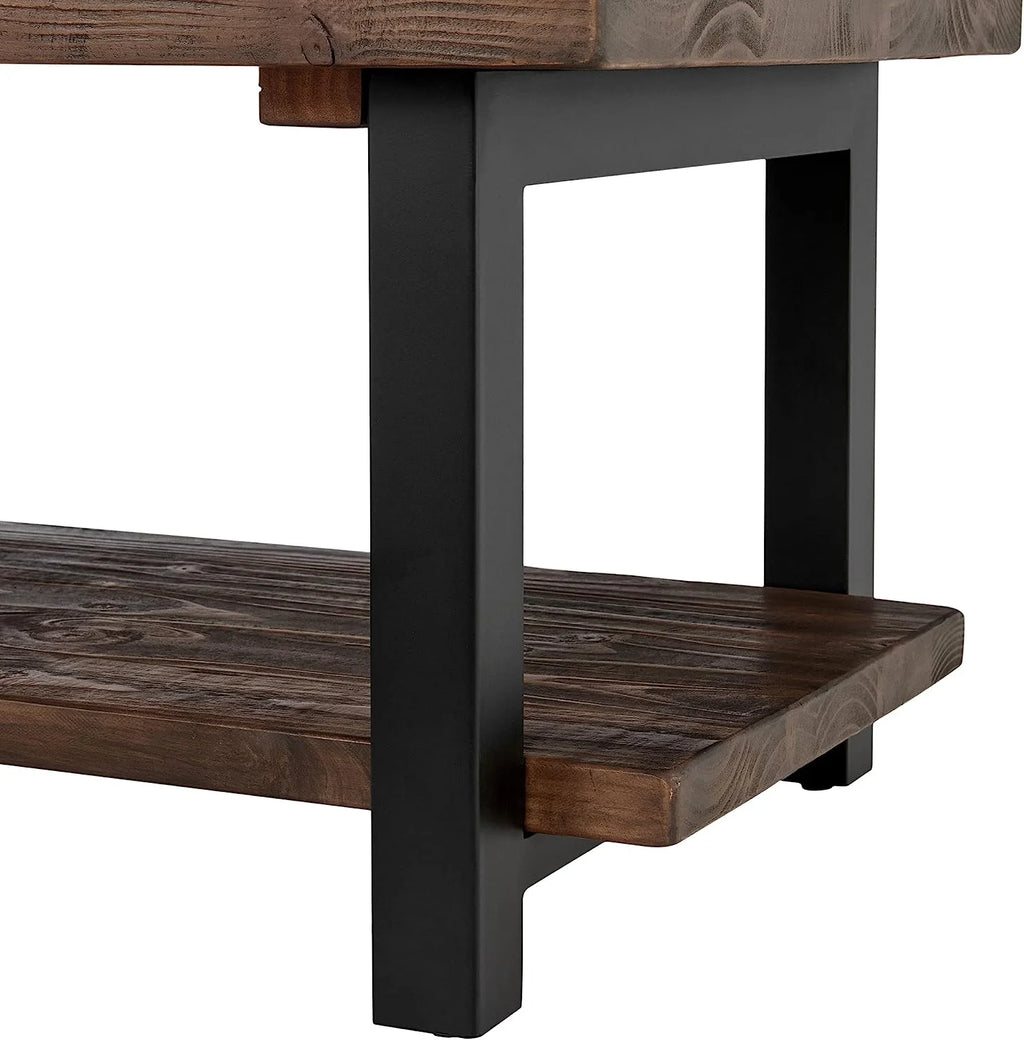 Rustic Industrial Metal and Solid Wood Coffee Table 42 in x 24 in x 18 in Brown K284