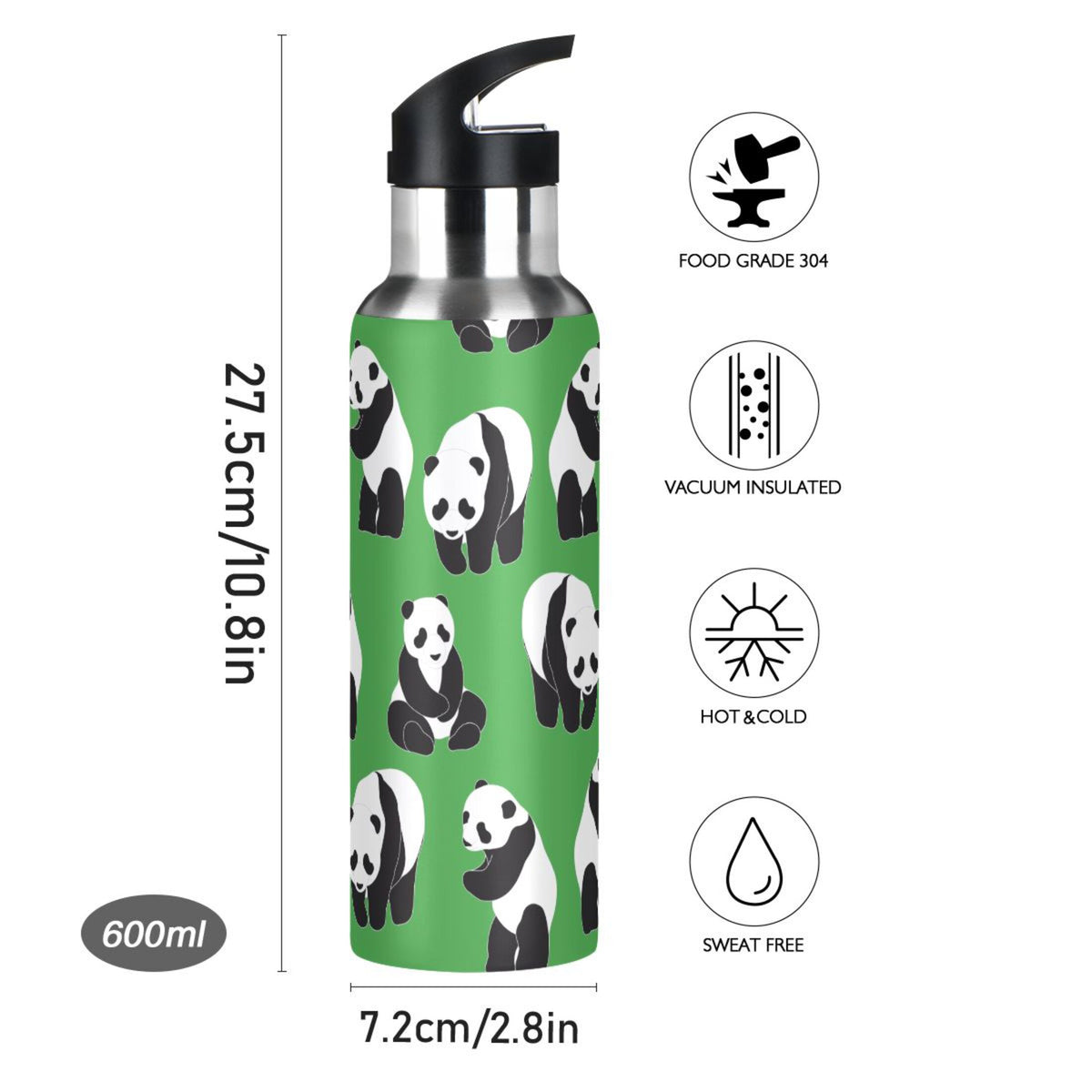 Green Stainless Steel Vacuum Insulated Water Bottle with Straw Lid 20 OZ V428174