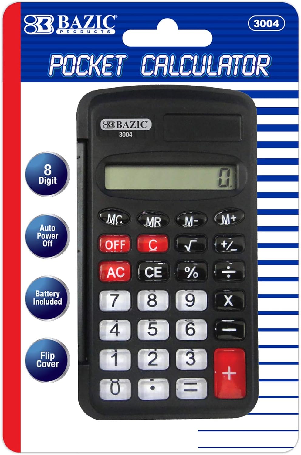 Pocket Size 8-Digit Calculator with Flip Cover, Black, 24-Pack G537