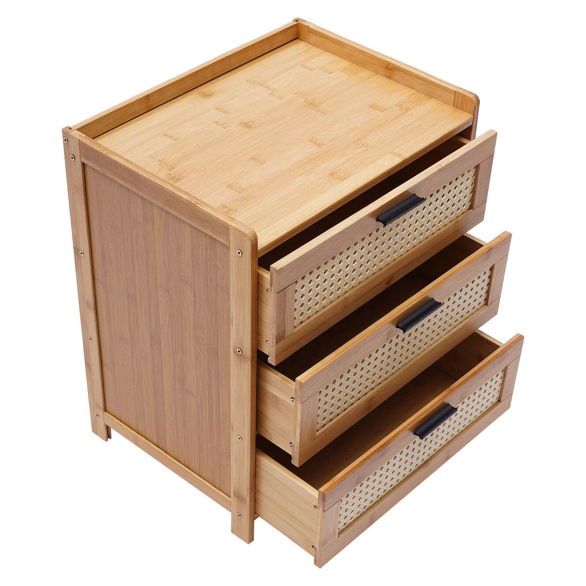 Bamboo Wood 3 Sliding Drawers Nightstand A435882