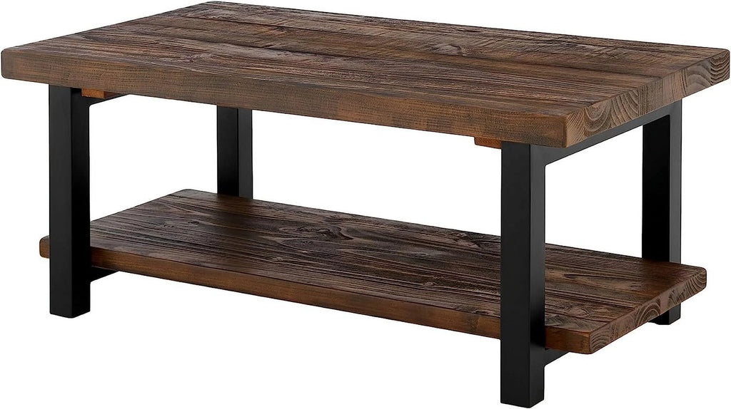Rustic Industrial Metal and Solid Wood Coffee Table 42 in x 24 in x 18 in Brown K284