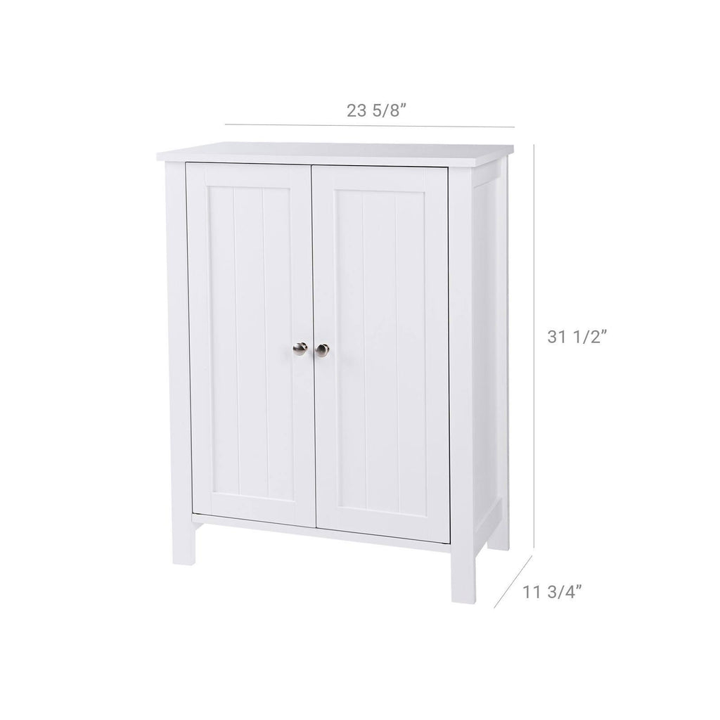 White Double Door Adjustable Shelf Bathroom Floor Storage Cabinet L94991