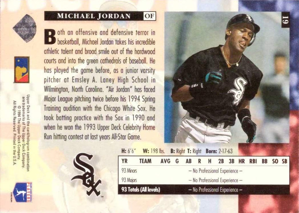1994 Upper Deck Baseball #19 Michael Jordan Rookie Card O5463