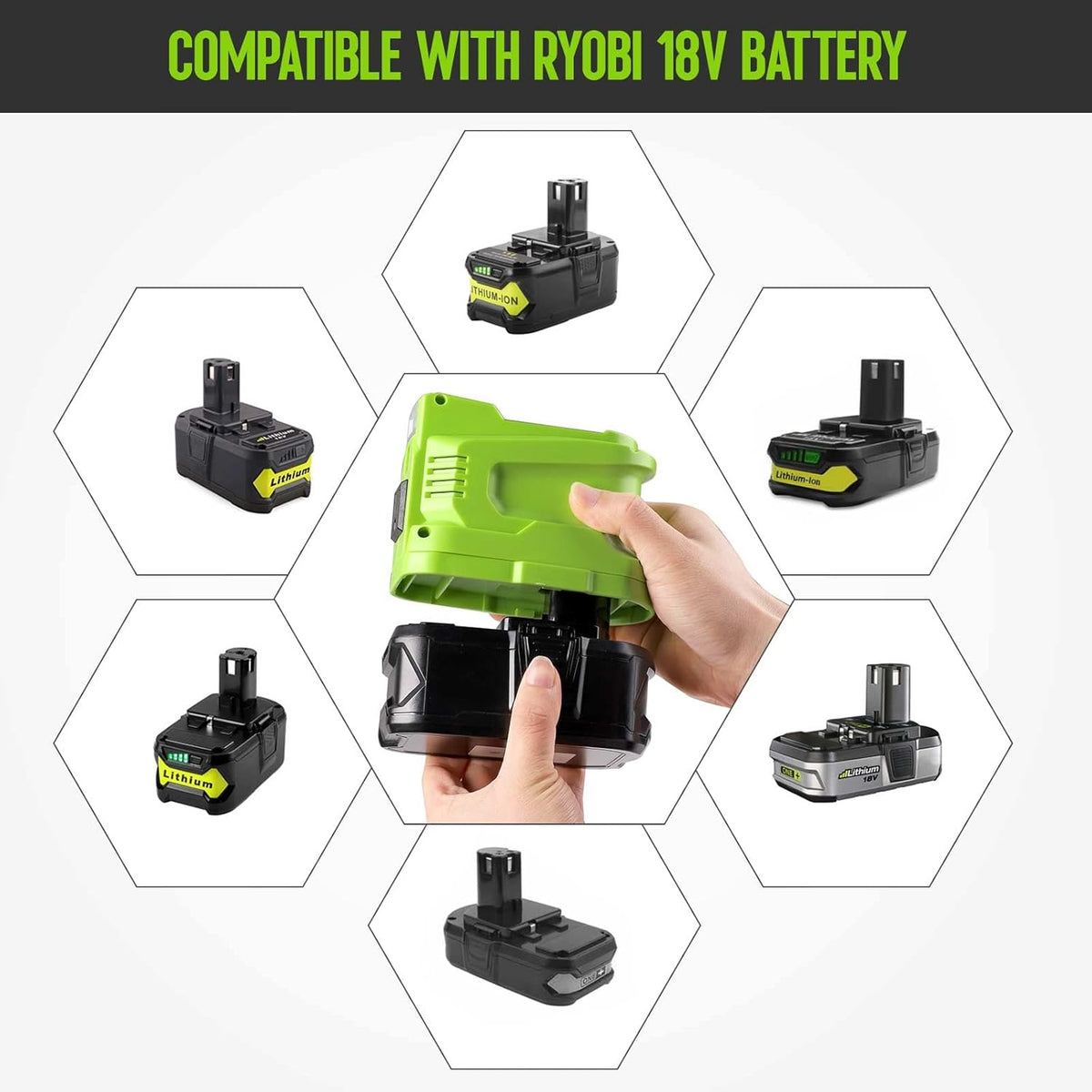 150W Power Inverter for 18V Battery with 2 USB, LED Light, AC Outlet J9862