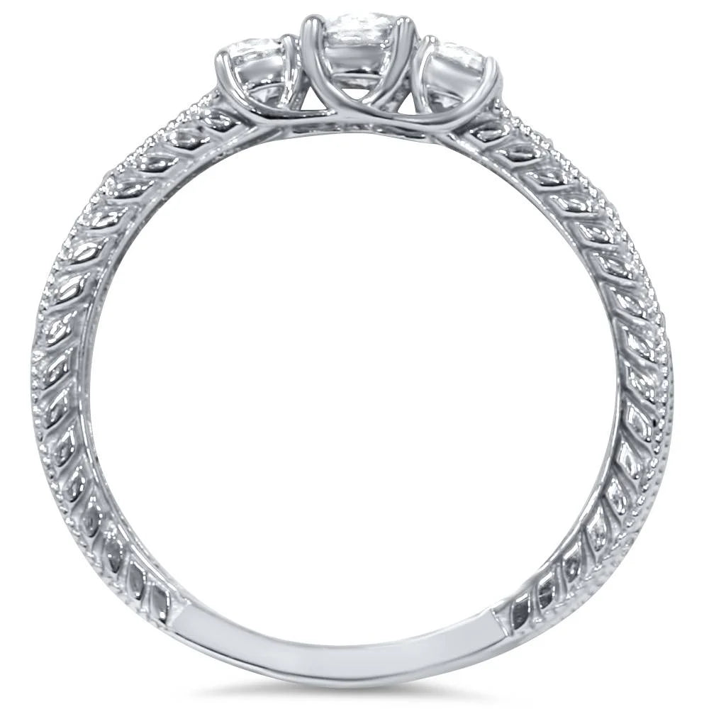 14K White Gold Three Stone Diamond Engagement Ring O22303