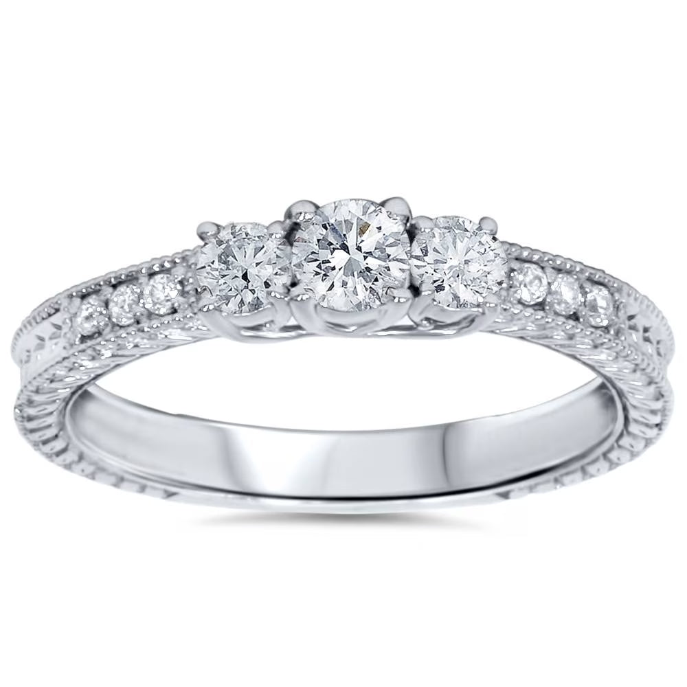 14K White Gold Three Stone Diamond Engagement Ring O22303