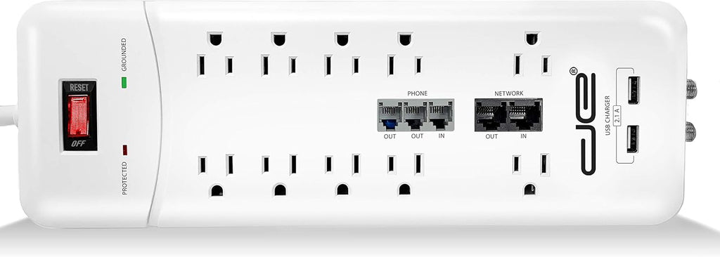 10-Outlet Straight Plug 3500 Joules Heavy Duty Surge Protector (25 FT, WHT) Pack of 2 W6277