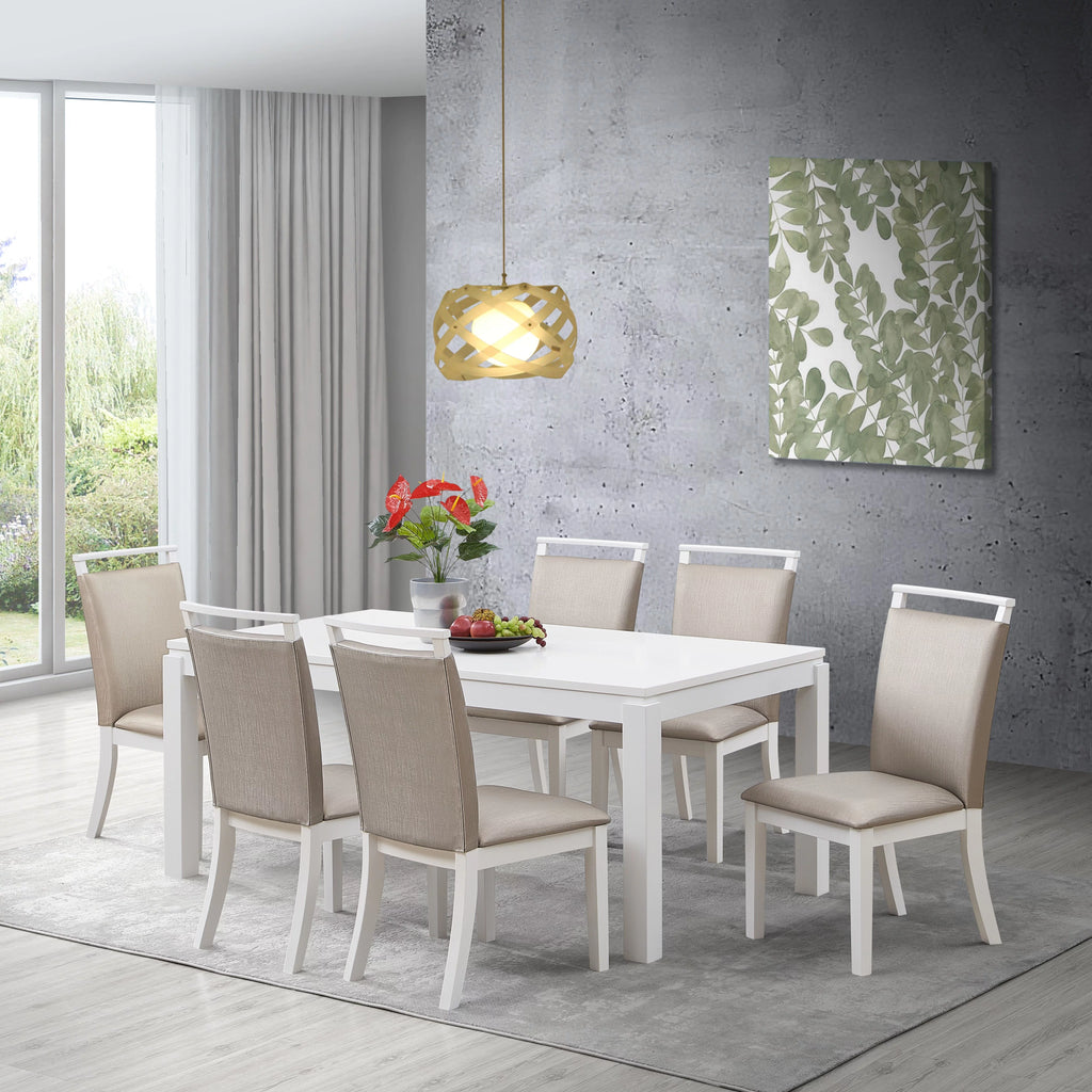 7 Piece Gray Fabric White Wood Dining Set G51291