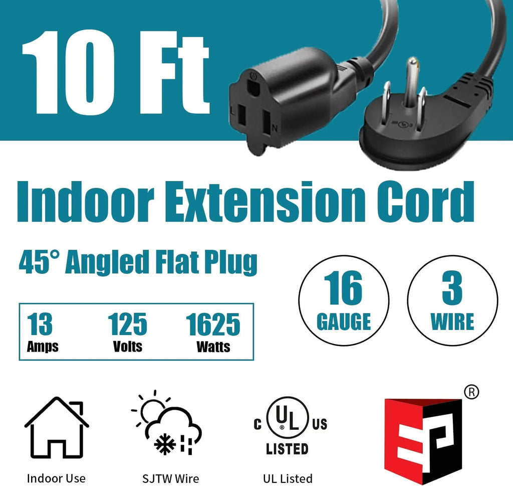 10 Ft 16/3 Flat Plug Indoor Extension Cord L1910