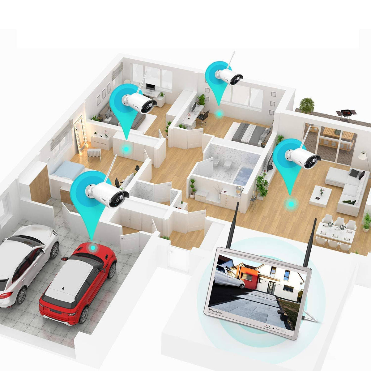 1080p Wireless Security Camera System with 12 inch LCD Monitor T41277