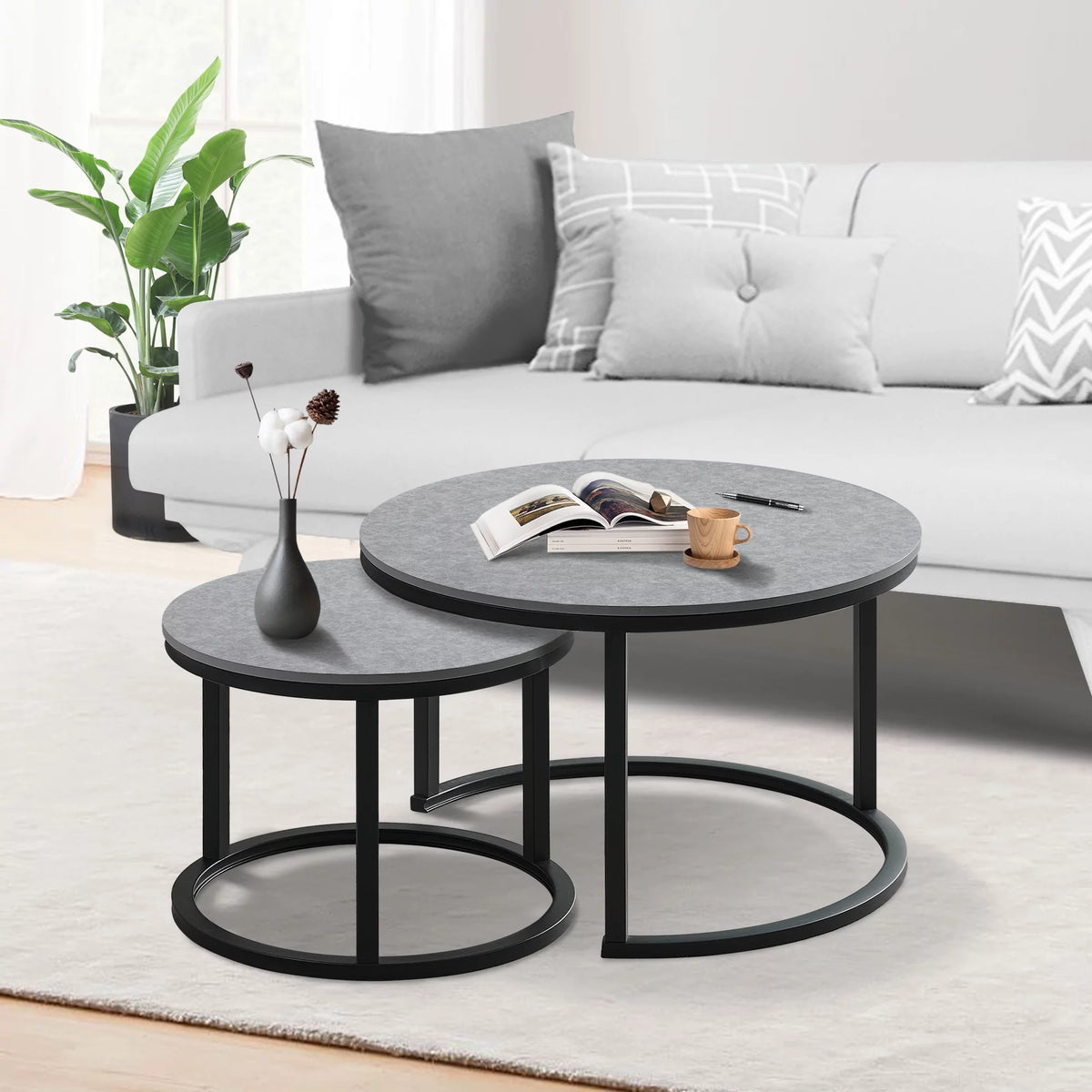 Round Nesting Coffee Table Set Metal Frame Gray F791428
