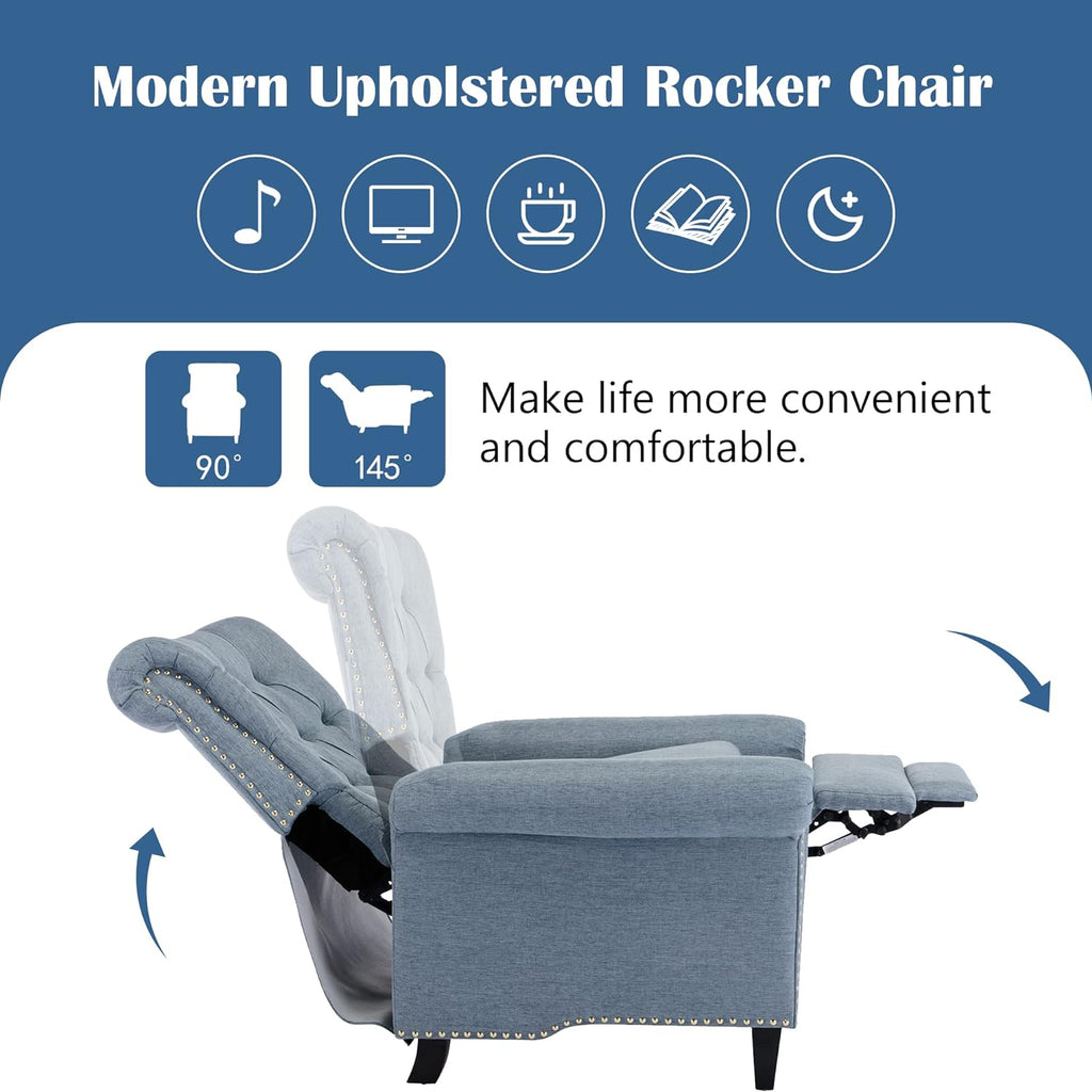 Blue Linen Tufted Recliner Sofa X19591