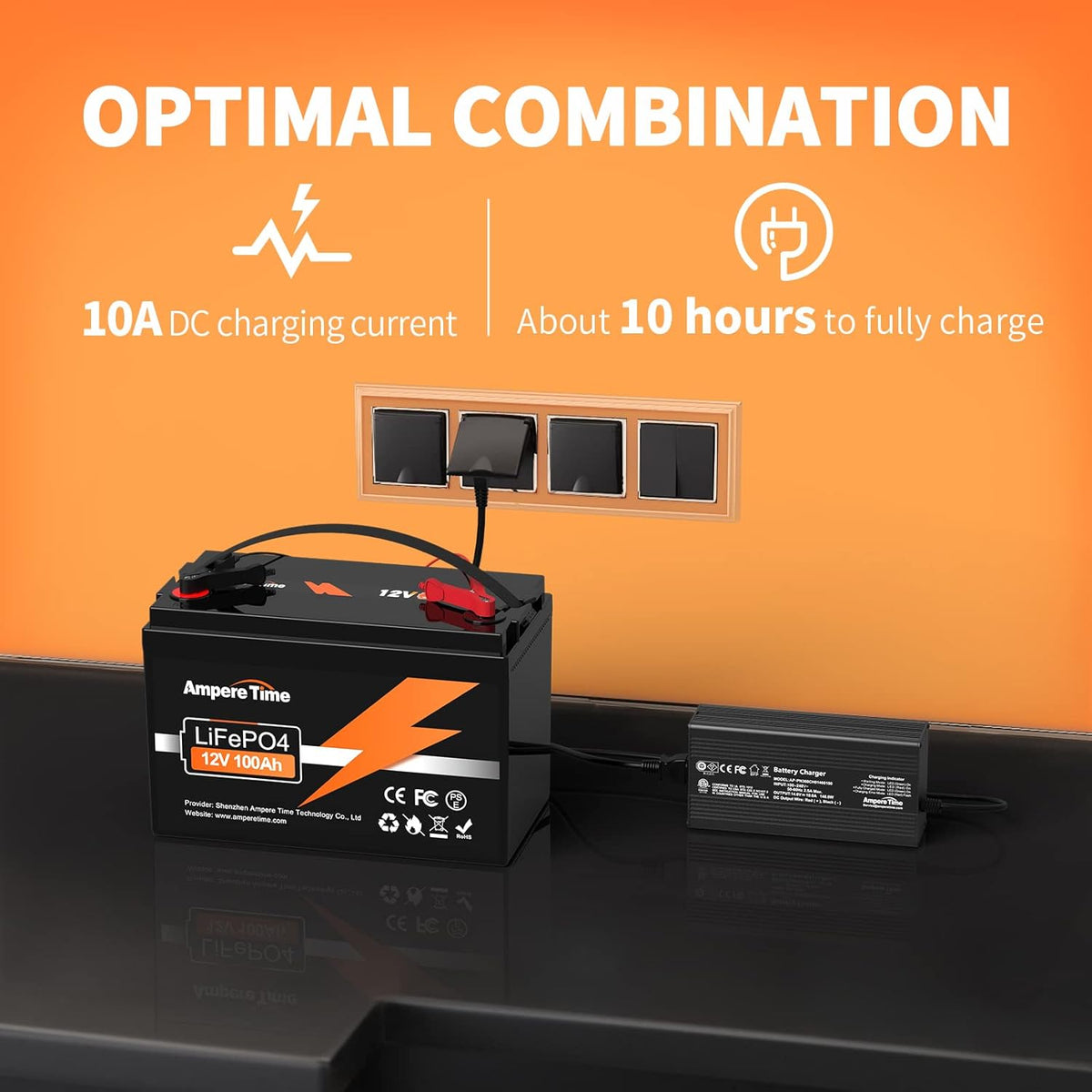 12V 100Ah LiFePO4 Battery with 14.6V 10A Lithium Battery Charger M210