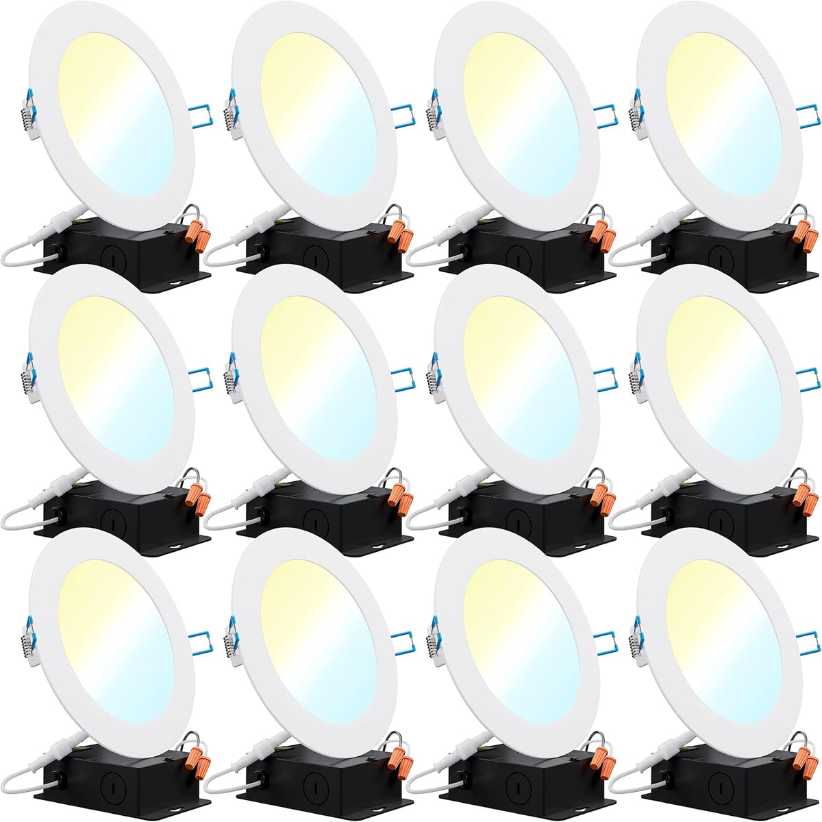 12 Pack 4 Inch Ultra Thin LED Recessed Ceiling Lights, 5000K Daylight, Dimmable, 10W=60W, 650 LM, Canless Wafer Thin with Junction Box S252558