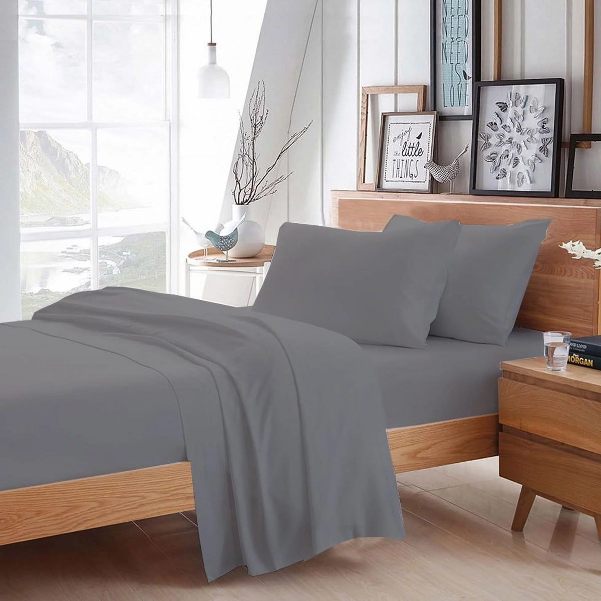 100% Egyptian Cotton 4PC Sheet Set Silver California King Size K510