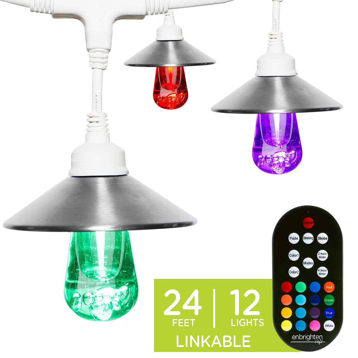 12 Bulbs 24 ft White Cord LED Cafe Lights G62862