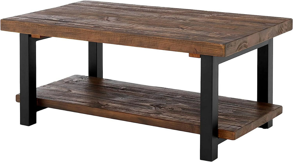 Rustic Industrial Metal and Solid Wood Coffee Table 42 in x 24 in x 18 in Brown K284