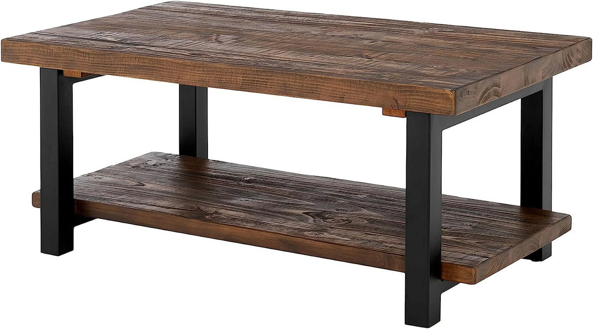 Rustic Industrial Metal and Solid Wood Coffee Table 42 in x 24 in x 18 in Brown K284