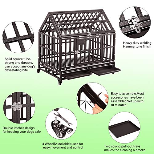 Brown Heavy Duty Dog Cage Crate Kennel with Four Wheels 38 inch N1752
