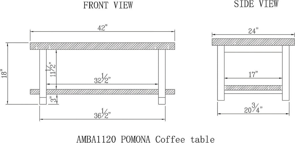 Rustic Industrial Metal and Solid Wood Coffee Table 42 in x 24 in x 18 in Brown K284