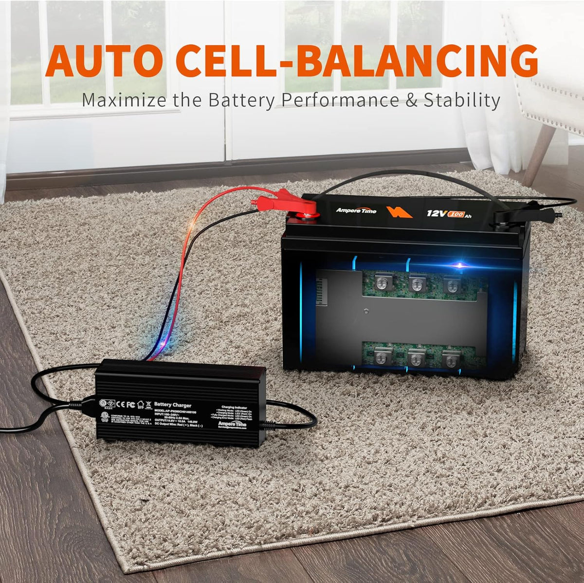 12V 100Ah LiFePO4 Battery with 14.6V 10A Lithium Battery Charger M210