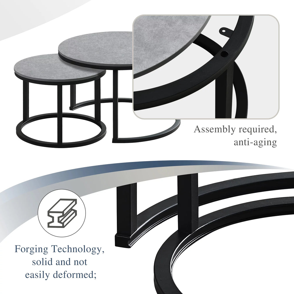 Round Nesting Coffee Table Set Metal Frame Gray F791428
